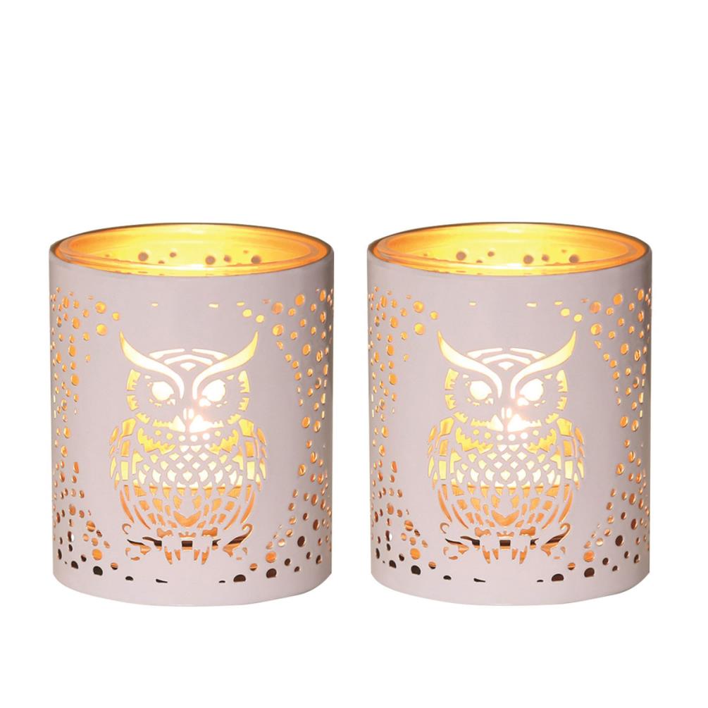 Aroma White & Gold Owl 2 Tealight & Votive Holder Set £8.09